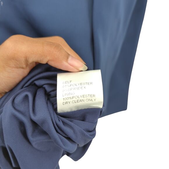 TADASHI SHOJI Women M Snyder Dress Royal Navy Blue Drapes Neoprene Bow NEW FLAW - Picture 7 of 9